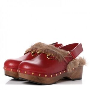 NWT Gucci Calfskin Fur Horsebit Amstel Slingback Clogs NIB